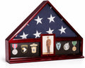 Bey-Berk Custom Personalized American Flag Display Case for 5' x 9.5' Burial Memorial Flag, Military Medal Shadow Box with Glass Front and 4"x 6" Picture Frame (Mahogany)