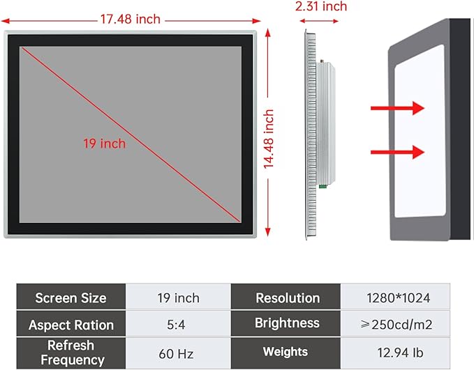 19-Inch Industrial Embedded Panel PC, Ratio 4:3 Multi-Touchscreen-Monitor