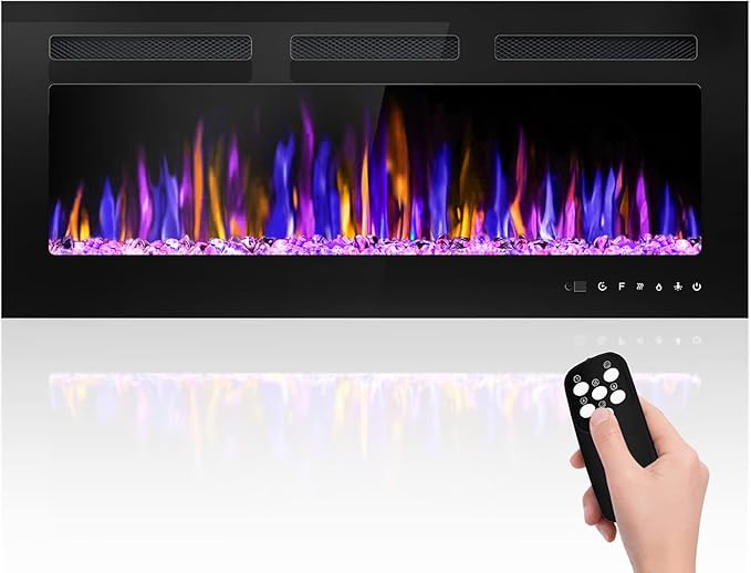 40" Electric Fireplace Wall Mounted and Recessed