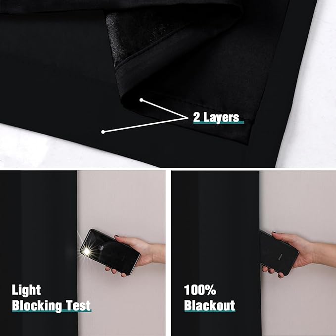 ChrisDowa 100% Blackout Curtains 63 inch Long