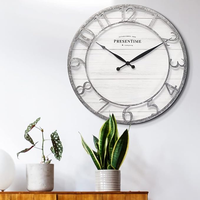 Presentime & Co 21" Farmhouse Series Wall Clock, Shiplap Style, Raised 3D