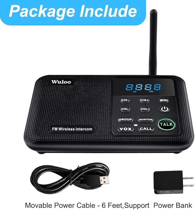 Wuloo Intercoms Wireless for Home 1 Mile Range 22 Channel 100 Digital Code