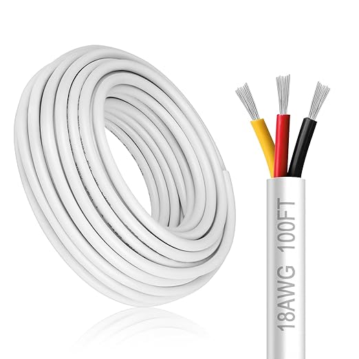 18 Gauge 3 Conductor Electrical Wire, 100FT White Stranded Low Voltage 18/3 PVC