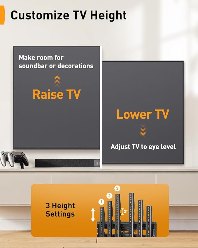 Perlegear Full Motion TV Mount for 26-74 inch TVs, Height Adjustable