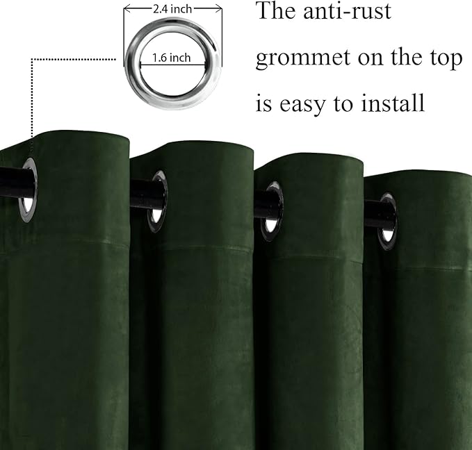 JIUZHEN Oliver Green Velvet Curtains 84 inches (Set of 2)