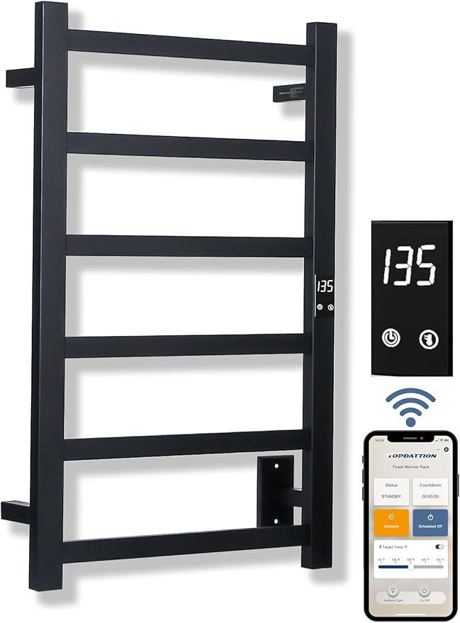 Smart Wireless Electric Towel Warmer | Blade Thin 6 Bar Design | Hardwired &