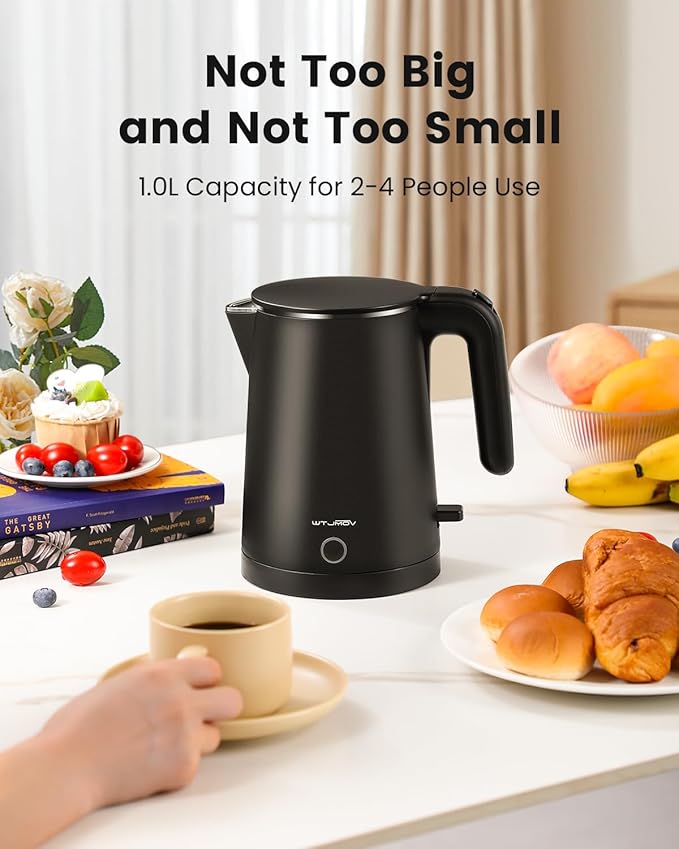 Electric Kettle Stainless Steel, 1.0L Small Water Boiler 1200W Fast Boiling