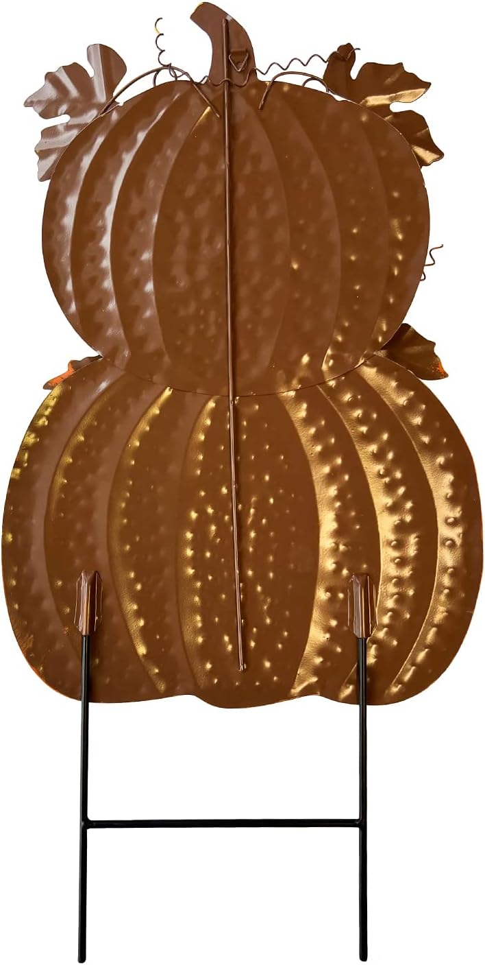 Metal Pumpkin Yard Stakes Fall Harvest Garden Lawn Yard Porch Outdoors Welcom...