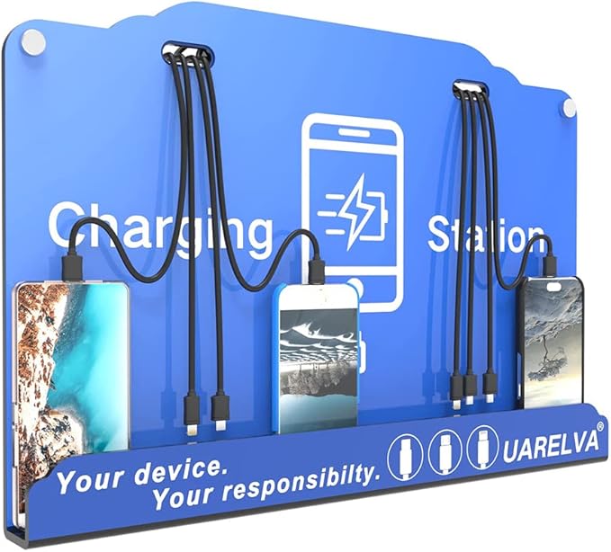Wall Mounted Cell Phone Charging Station | 8 Ports High Speed Cables Charging