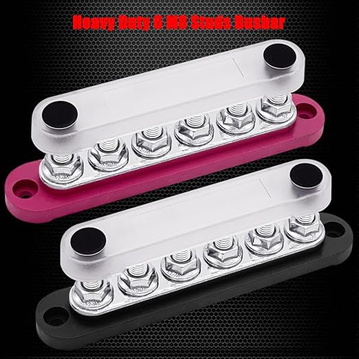 6 x M8 Studs Power Distribution Block Bus Bar 12V, Ampper 5.9" HD 200A Marine