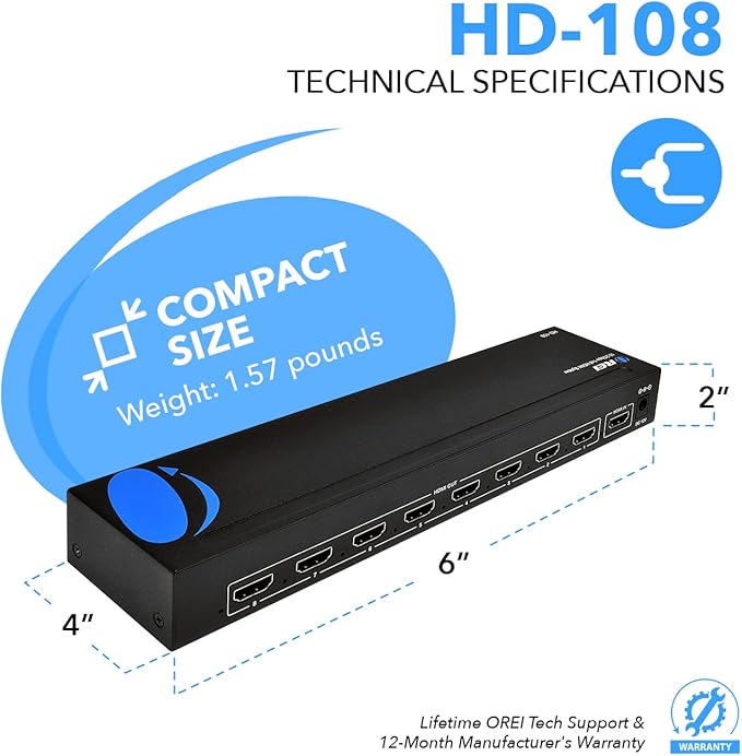 OREI HDMI Splitter 1 in 8 Out