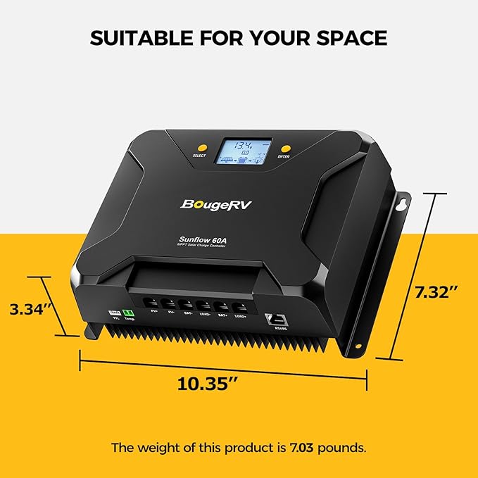 BougeRV Sunflow MPPT Solar Charge Controller 60A, w/Low-Temp Cut-Off, APP