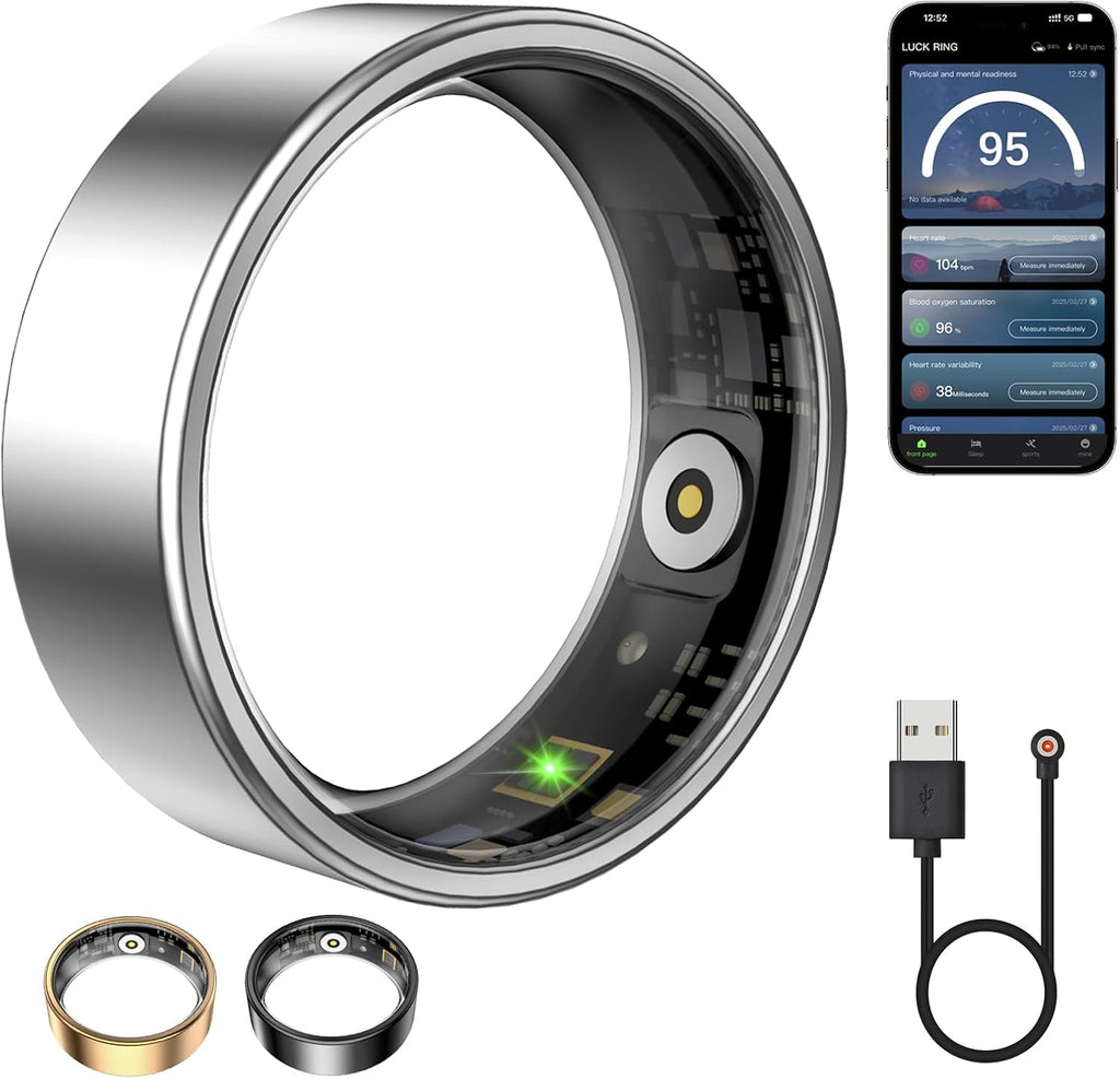 Smart Ring for Women & Men, Fitness Tracker with Heart Rate, Blood Oxygen, Sleep Monitoring, Long-Lasting Battery, Activity Fitness Ring, No Subscription Fee (Silver, #7)