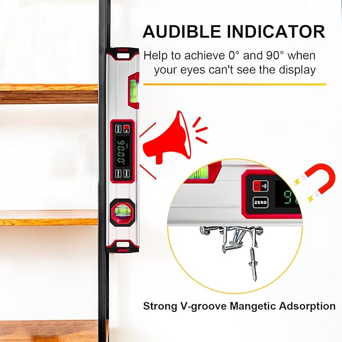 eOUTIL 15.7-Inch Digital Torpedo Level & Angle Finder – IP54 Waterproof