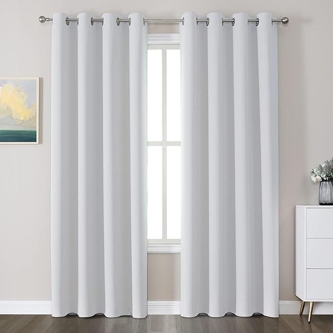 CUCRAF Grayish White Blackout Curtains 96 Inches Long, Thermal Insulated Noise