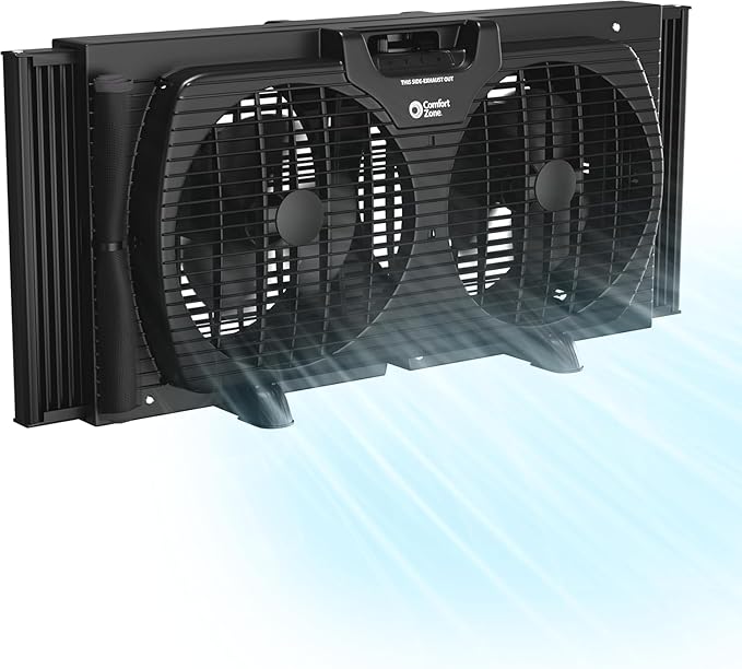 Comfort Zone Window Fan for Bedroom, 9 inch 3 Speed Dual Fans
