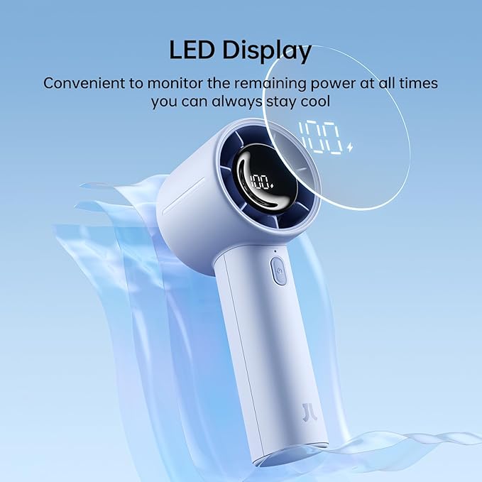 JISULIFE Handheld Turbo Fan, 5000mAh Rechargeable Portable Fans, 5 Speed Strong