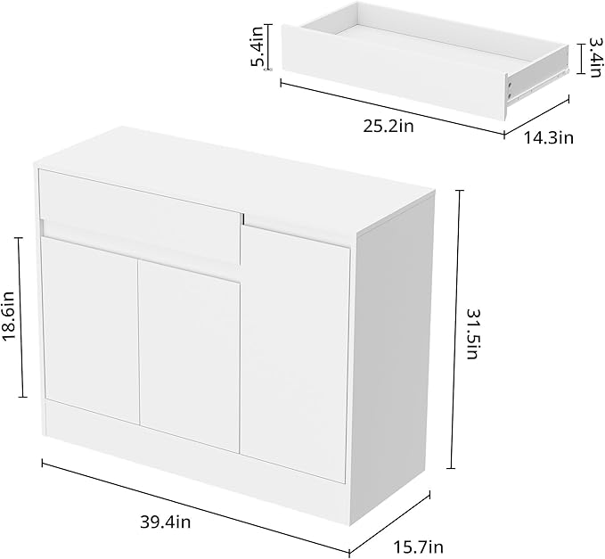 Shoe Cabinet Storage with 3 Doors, Freestanding Shoe Cabinet with Drawer &