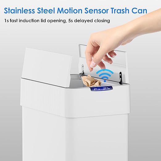 TLSUNNY 13.2 Gallon Automatic Trash Can, Stainless Steel Motion Sensor Garbage