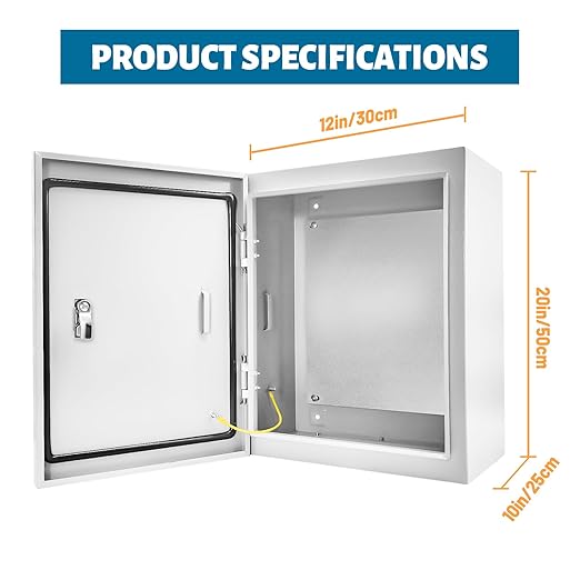 Outdoor Electrical Box 20 x 12 x 10''D NEMA 4X Enclosure Steel Box, Waterproof
