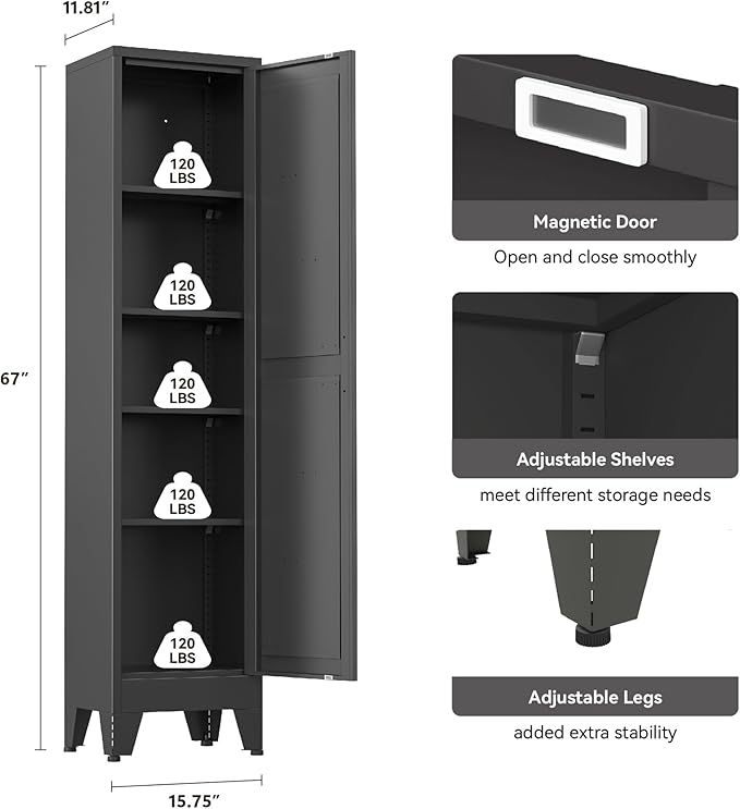 Narrow Metal Cabinet with 4 Adjustable Shelves and Barn Doors, Tall Bathroom