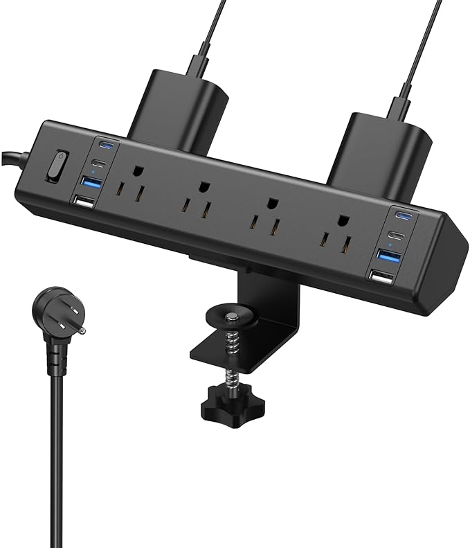 40W Fast Charging Station, Desk Clamp Power Strip, 4 USB-C Ports & 8 AC Outlets