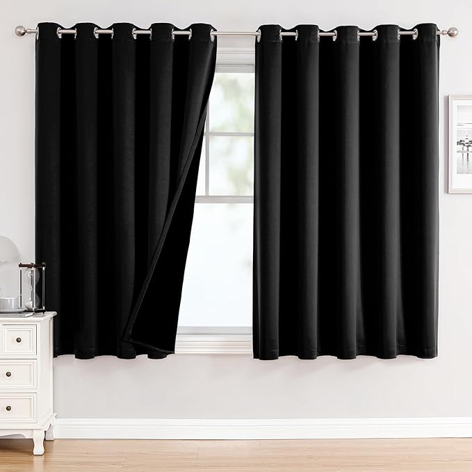 ChrisDowa 100% Blackout Curtains 63 inch Long