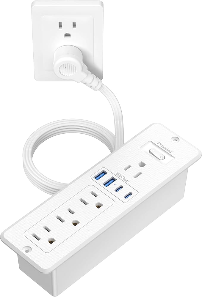 65W USB C Recessed Power Strip, Flush Mount Desktop Recessed Outlet