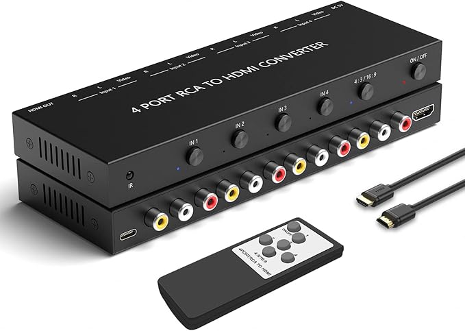 Azduou 4 AV to HDMI, 1080P/720P 4 Way RCA Composite CVBS AV Switch to HDMI