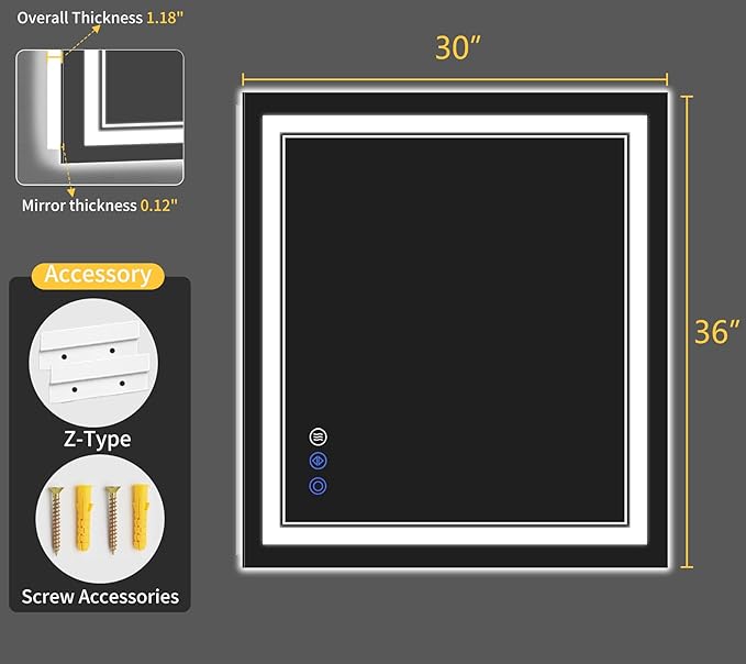 30"x36" LED Bathroom Mirror