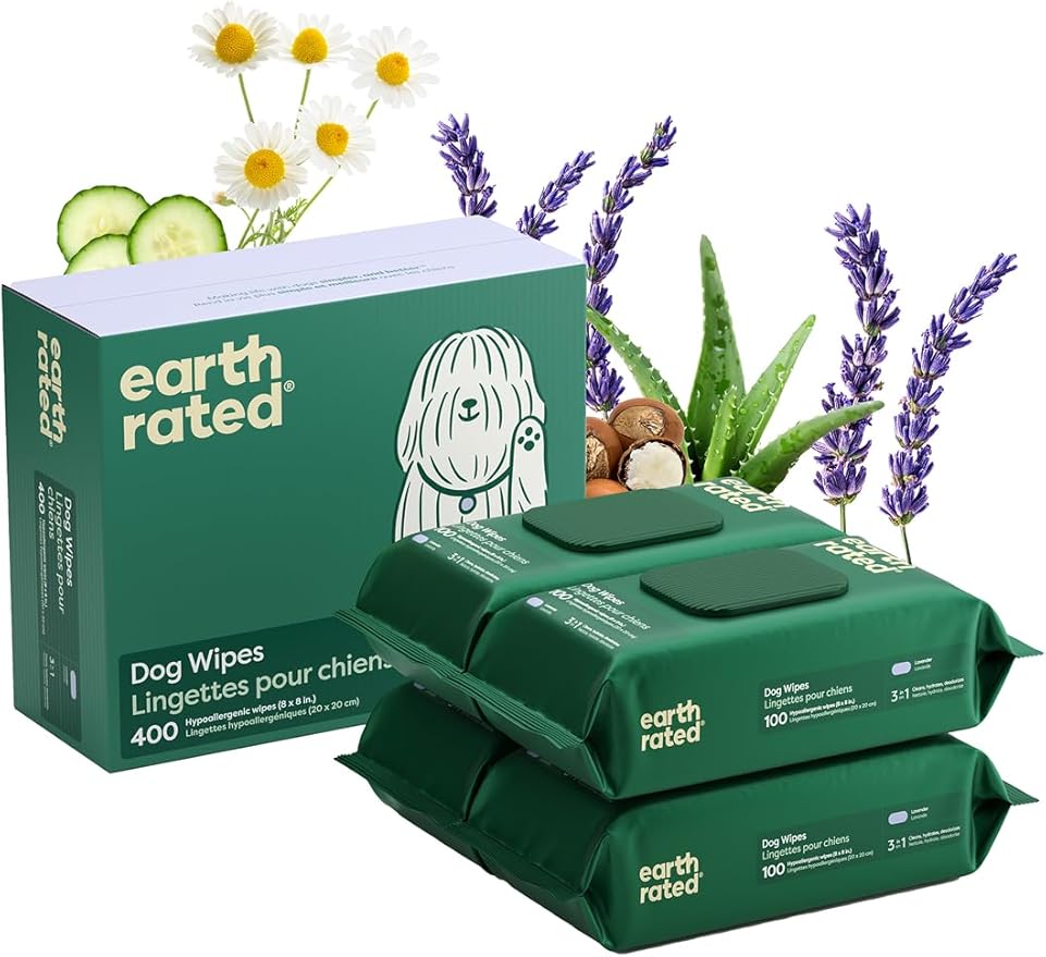 Earth Rated Dog Wipes, Hypoallergenic, Cleaning and Hydrating, (400ct)