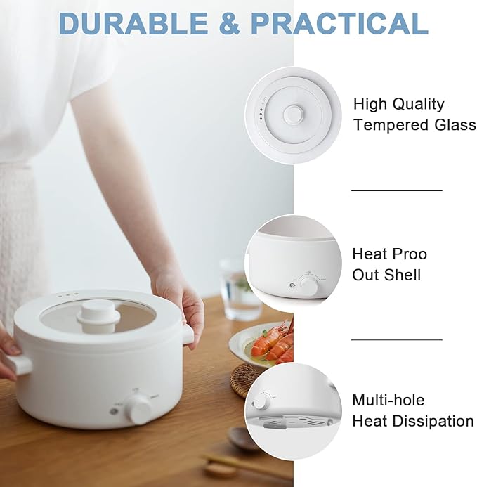 Hot Pot Electric, 2L Ceramic Glaze Non-Stick Pan, Portable Hot Pot