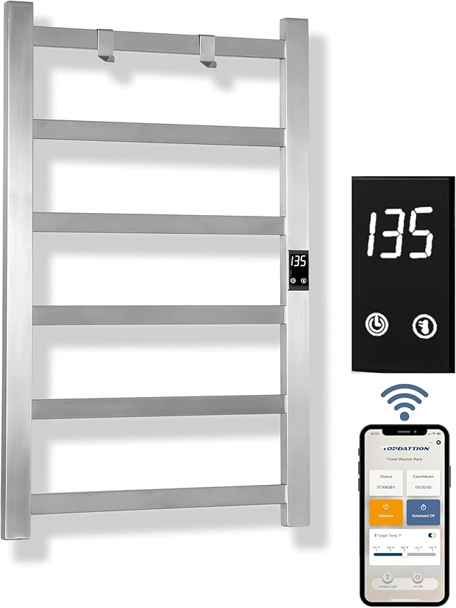 Smart Wireless Electric Towel Warmer | Blade Thin 6 Bar Design | Hardwired &