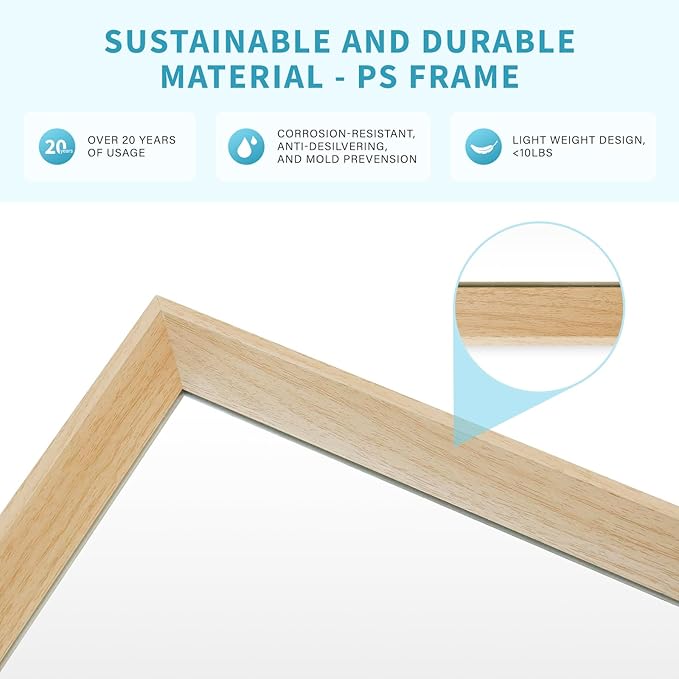 Oak Wood Effect Framed Wall Mirror, 30x40 Rectangle Mirror, Anti-desilvering