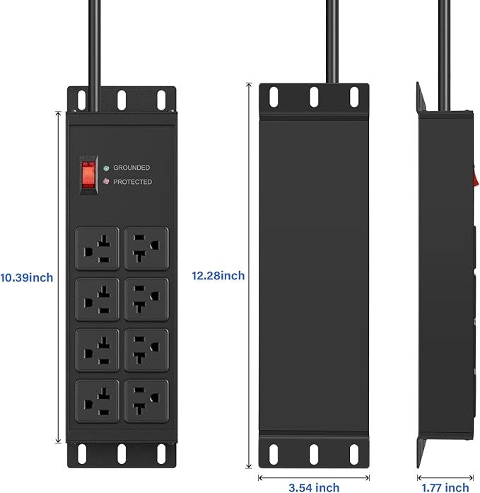 CCCEI 2PCS Heavy Duty Power Strip Surge Protector 20 AMP, 8 Outlets 12 Gauge