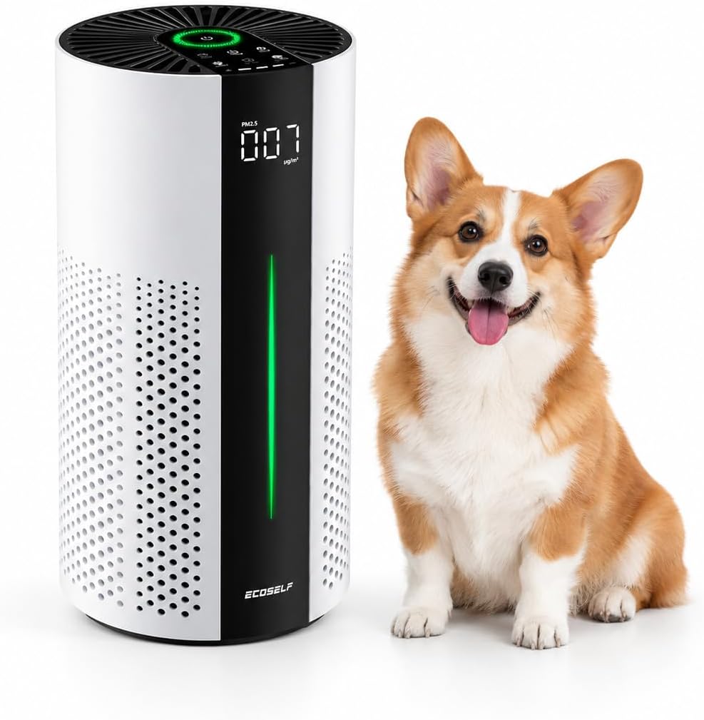 ECOSELF Air Purifiers for Home Large, Air Purifiers for Bedroom 360° Air Intake with Smart Auto Mode, HEPA Air Purifier, Air Cleaner for Smoke