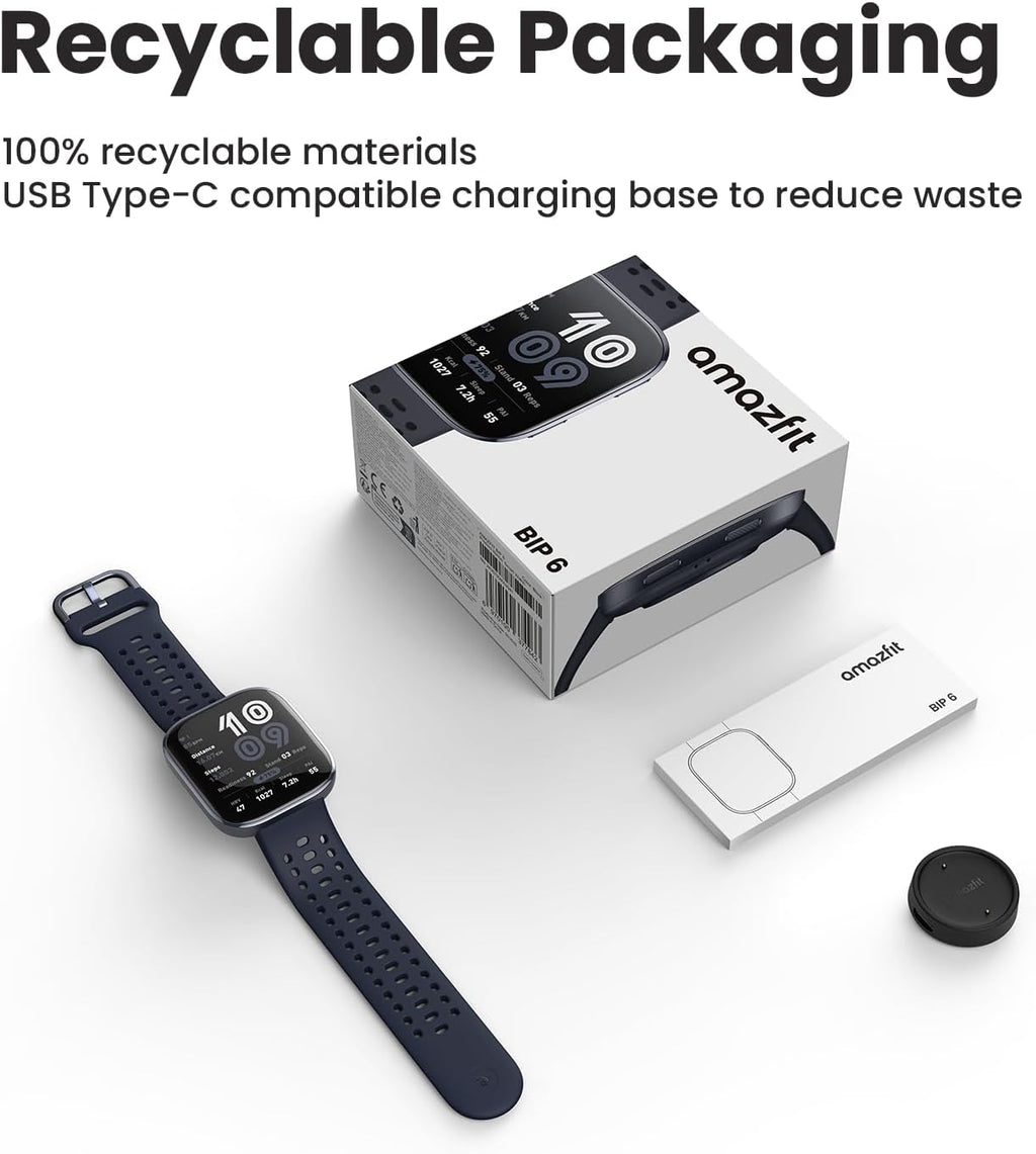 amazfit bip 6 smart watch, 1.97" amoled display, package contents
