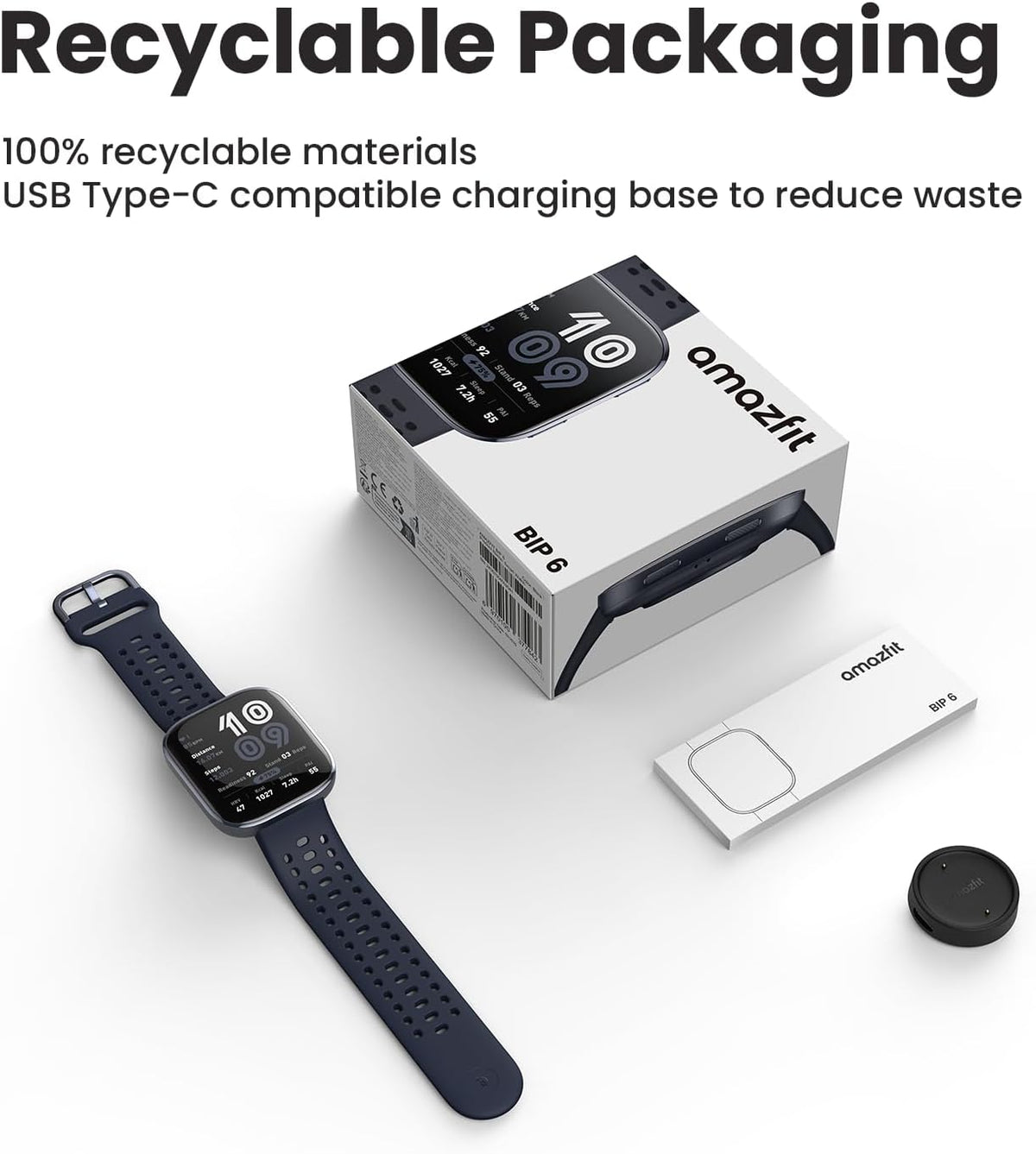 amazfit bip 6 smart watch, 1.97" amoled display, package contents
