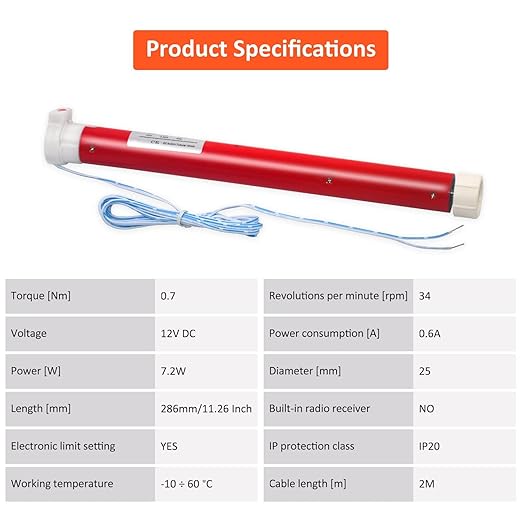 Rollerhouse 12V DIY Electric Roller Blind/Shade Tubular Motor Kit, Hard Wired