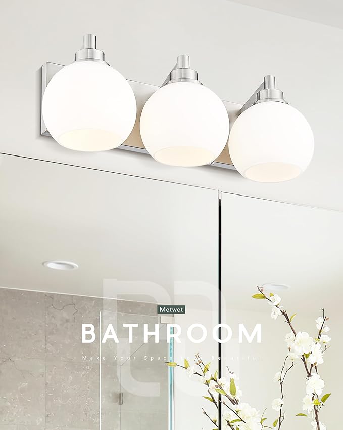 METWET Bathroom Light Fixtures, 3-Light Brushed Nickel Vanity Light, Modern