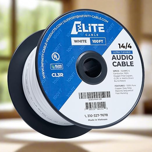 Elite 14/4 Speaker Wire 100ft, UL Listed,