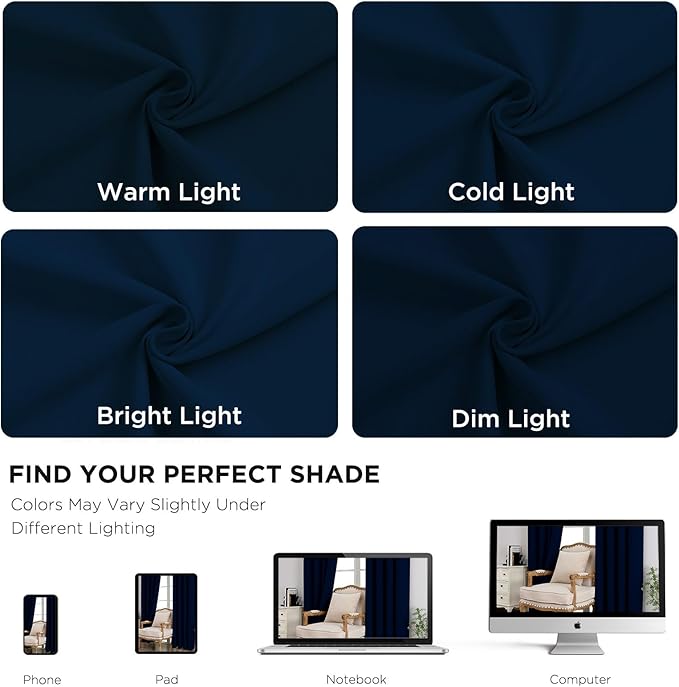CUCRAF Navy Blue Blackout Curtains 84 Inches Long, Thermal Insulated Noise