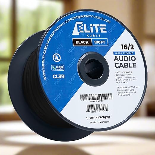 Elite 16/2 Speaker Wire 100ft, UL Listed,