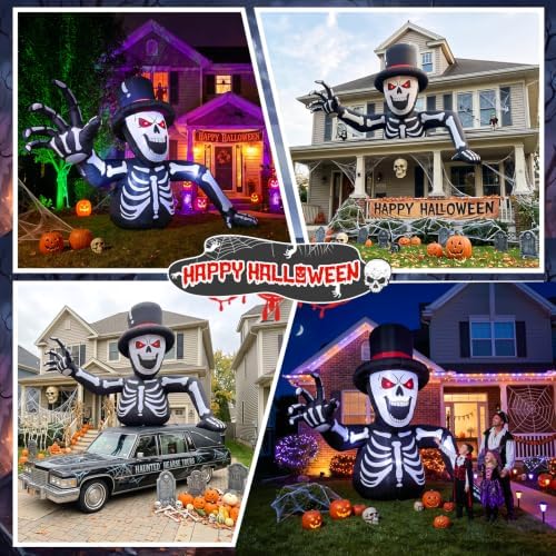 10FT Giant Led Lighted Halloween Inflatables Skeleton for Roof Garden