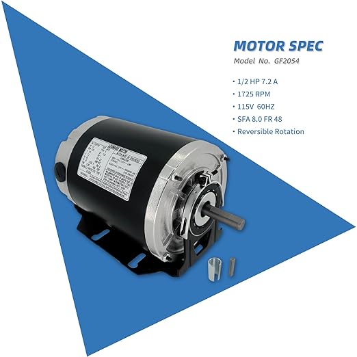 GF2054 Blower Motor 1/2 HP 115 Volt 60Hz 1725RPM 48 Frame Compatible