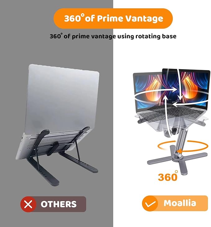 Laptop Stand with 360 Rotating Base, Computer Notebook Laptop Riser Metal Holder
