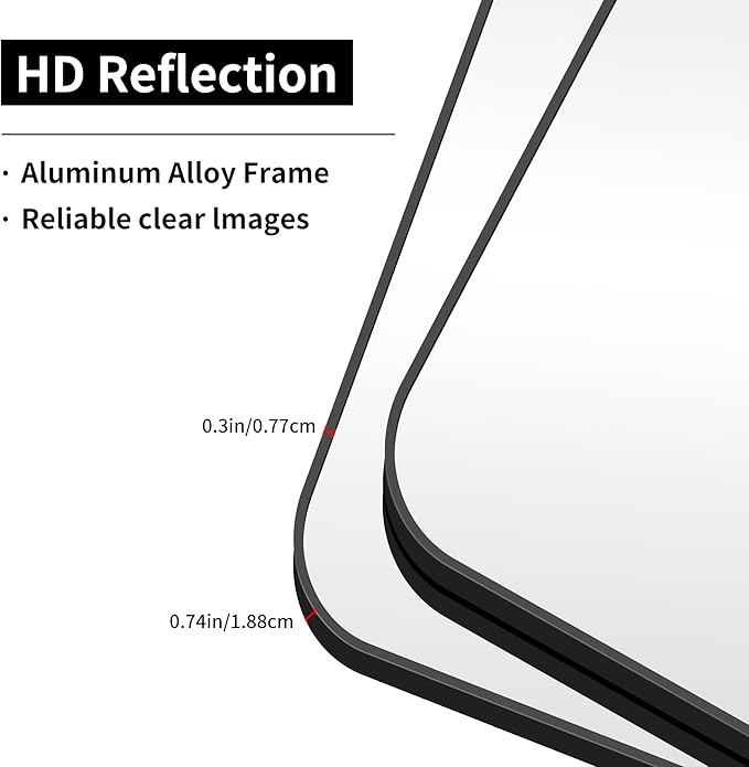 Bathroom Mirror, 48x36 inch Black Rectangle Wall Mirror, Metal Frame Rounded