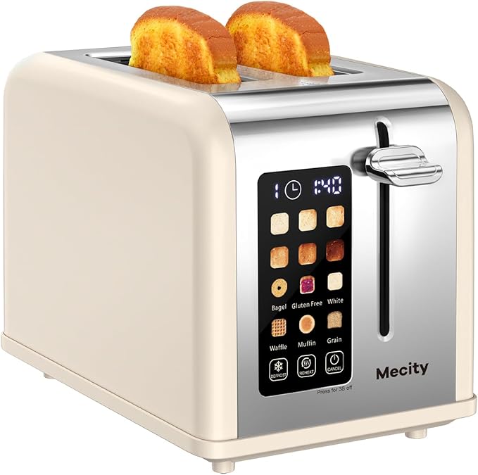 Mecity 2 Slice Touch Screen Toaster, 1.5" Wide Slot, Stainless Steel Smart