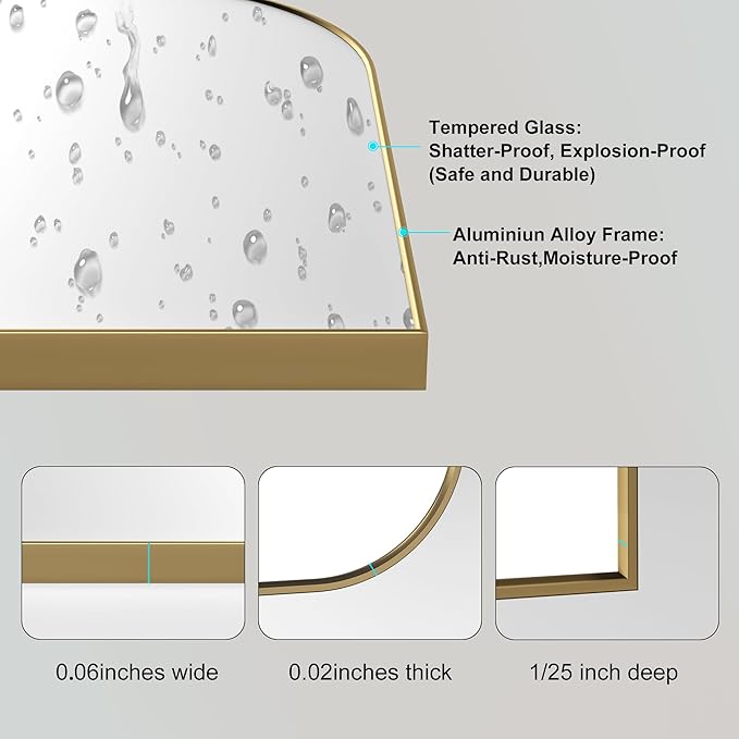 15x18 Inch Compact Gold Arched Mirror Perfect