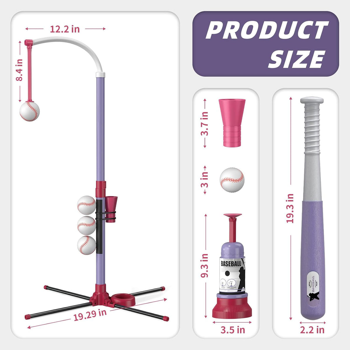 Wee Wonders 3-in-1 T Ball Set, Adjustable Height Hanging Tee Ball Set
